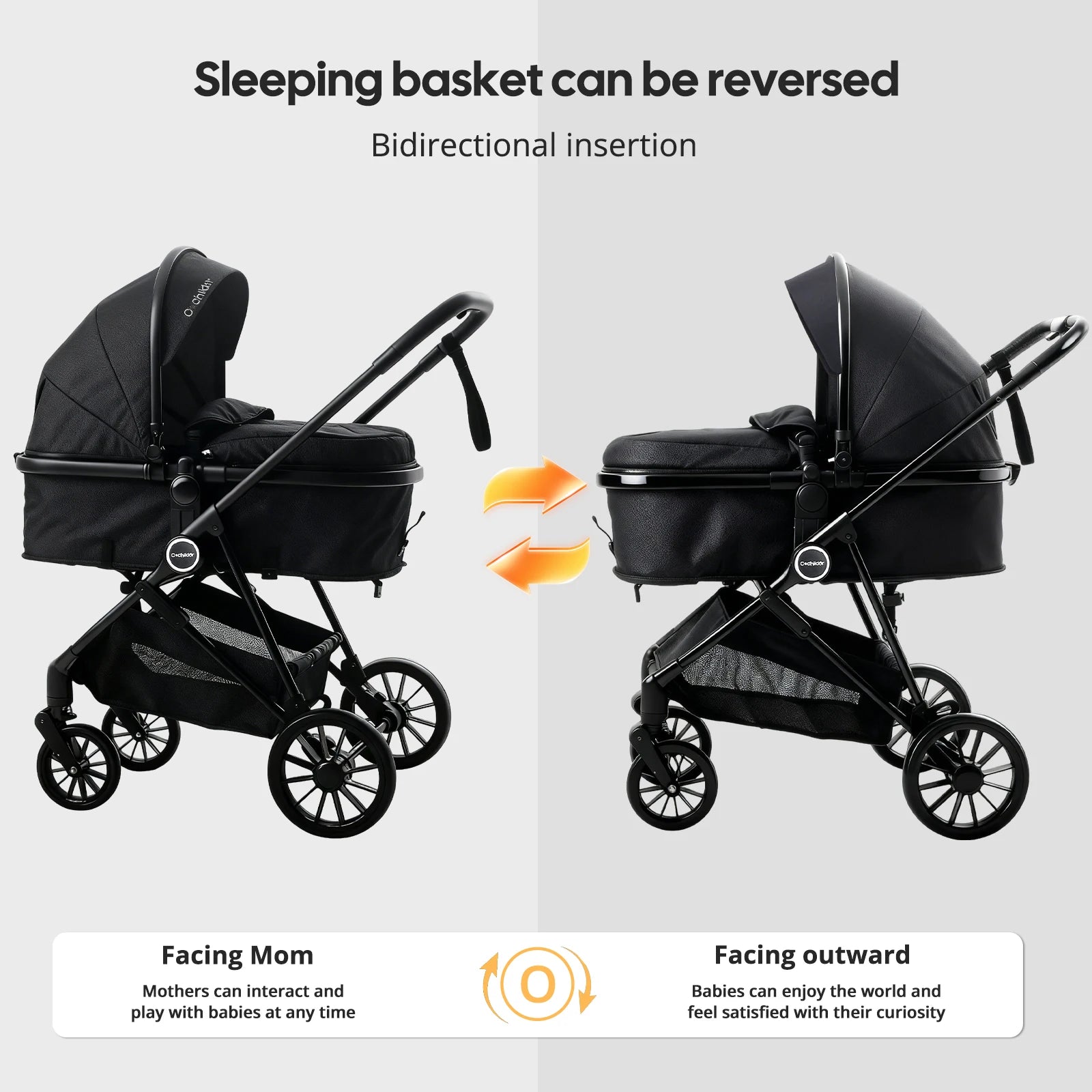 Reversible 3-in-1 Foldable Baby Stroller