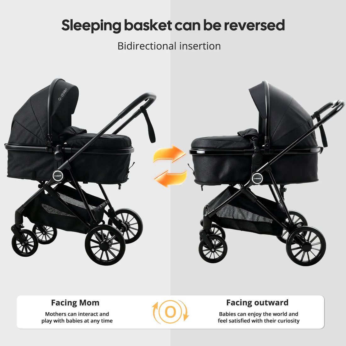Reversible 3-in-1 Foldable Baby Stroller
