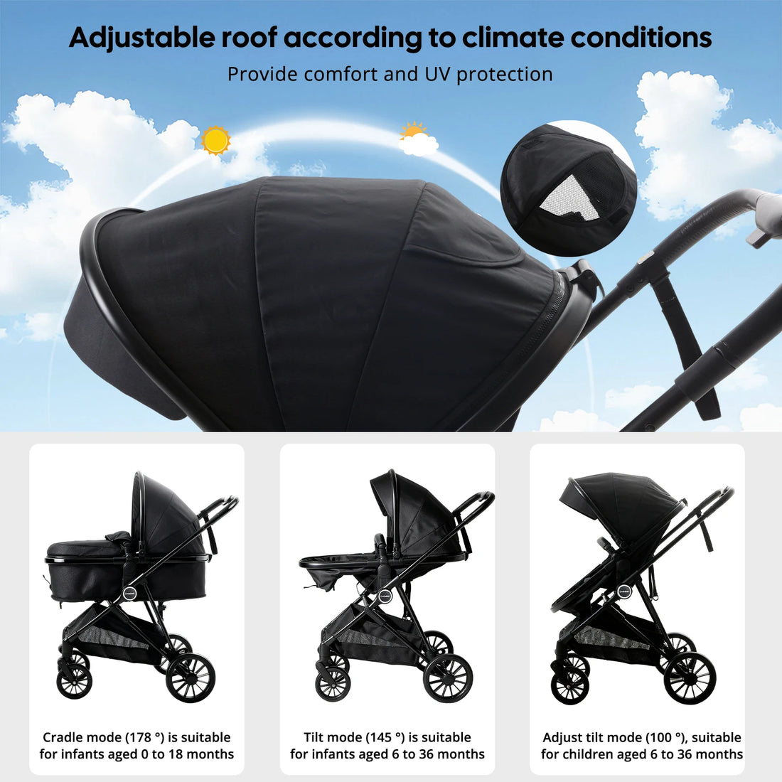 Reversible 3-in-1 Foldable Baby Stroller