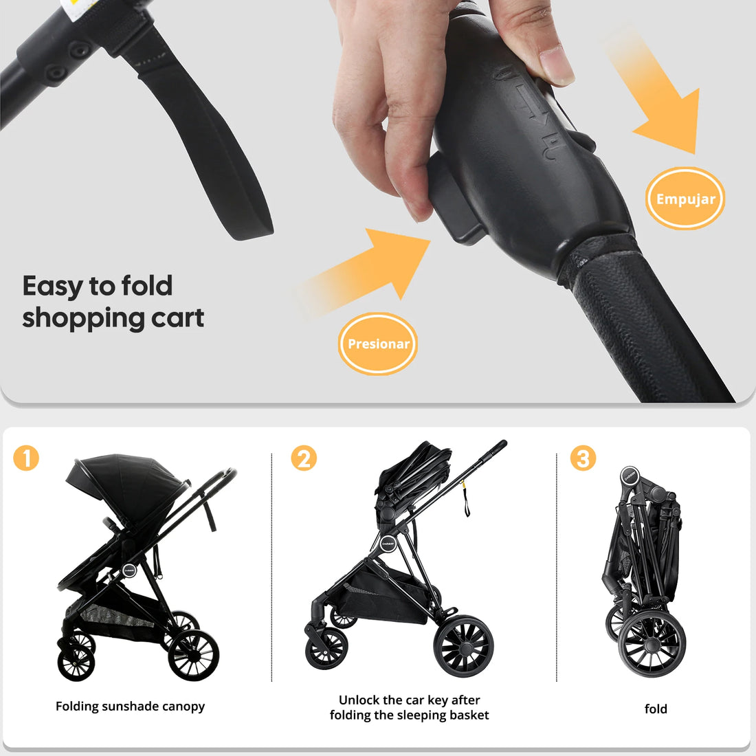 Reversible 3-in-1 Foldable Baby Stroller