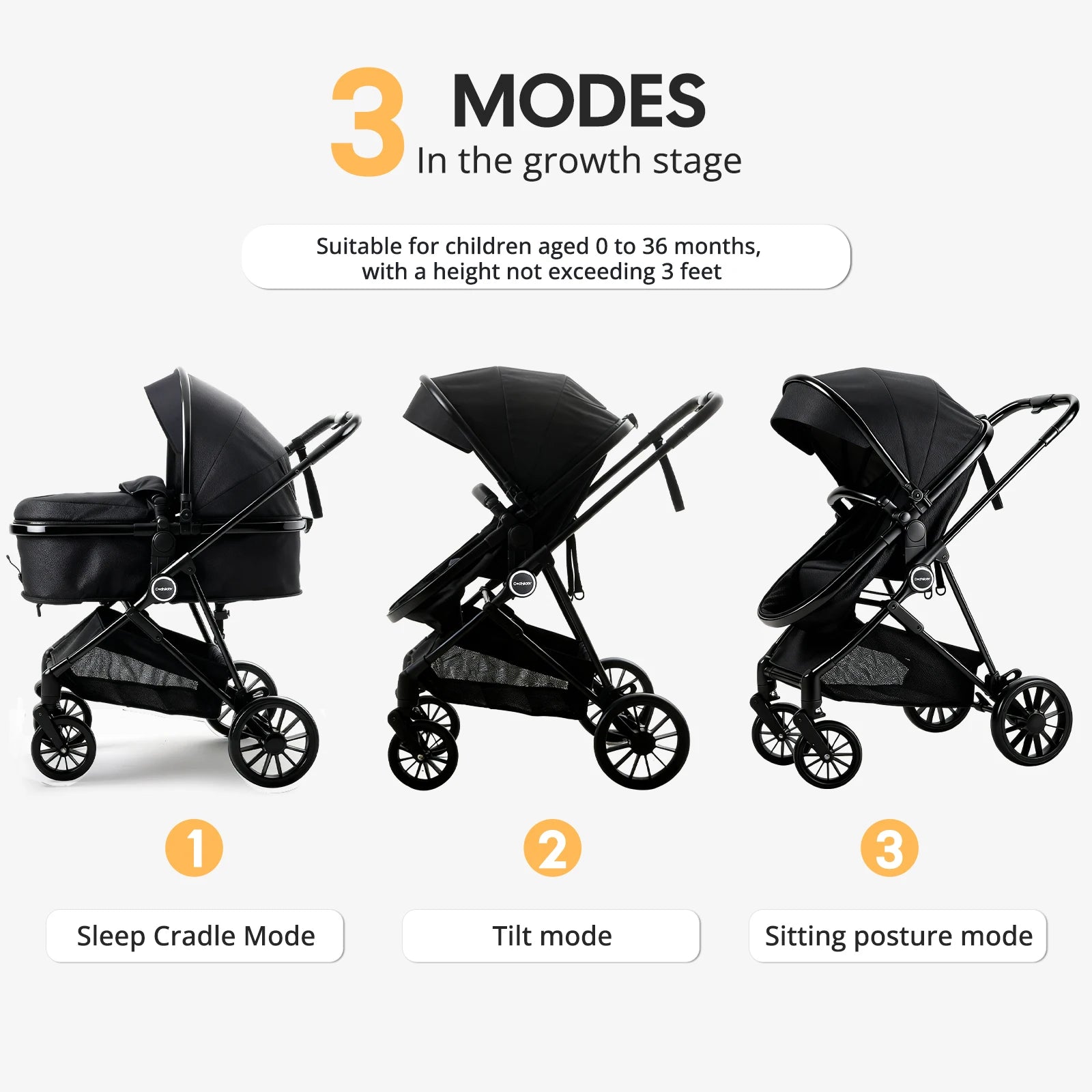Reversible 3-in-1 Foldable Baby Stroller